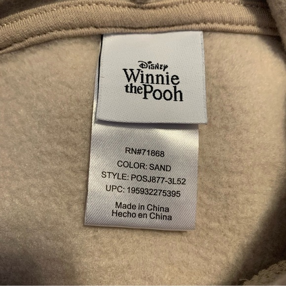 Unisex Disney Winnie the Pooh Embroidered 3-D Applique Tan Hoodie Large - Picture 4 of 5